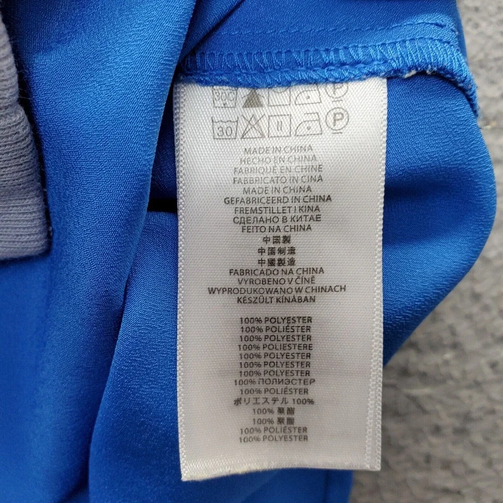 Michael Kors Blouse Top Womens Large Blue Pleated Roll Tab‎ Long Sleeve 1/2 Zip